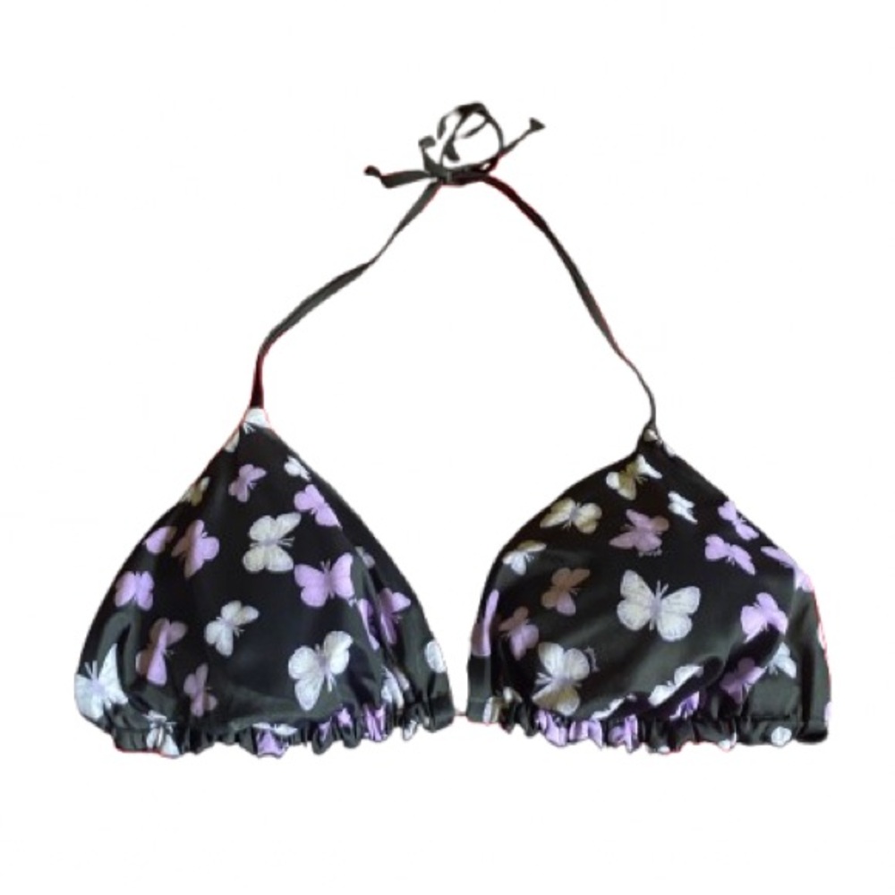 PINK Victoria’s Secret Black W Purple Butterfly Print Triangle Bikini Top XL